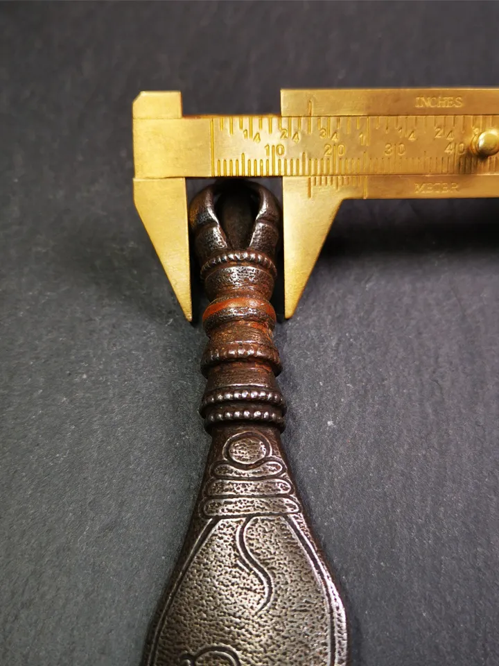 Gandhanra Tibetan Amulet Kila Dagger (Dorje Phurba),Conch Shape,Dharma Ritual,Made of Cold Iron inlaid with Copper,4.7"