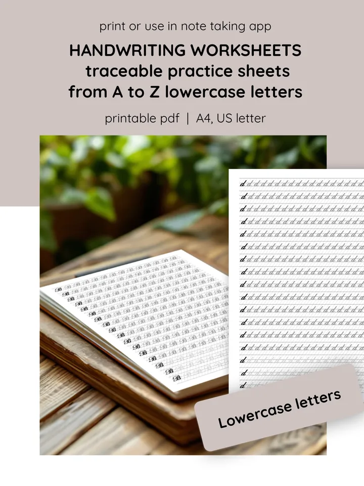 Printable Calligraphy Handwriting Worksheets: Fun Tracing for Kids' Writing Skills. Lowercase letter. Printable writing templates. Cursive handwriting exercises. Handwriting practice for children.