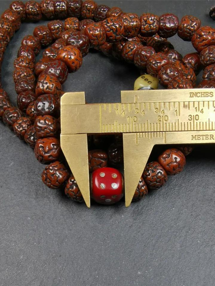 Gandhanra 108 Tibetan Rudraksha Beads Mala,Prayer Beads Necklace,Rosary Beads for Meditation,Diameter 0.35", Circumference 35"