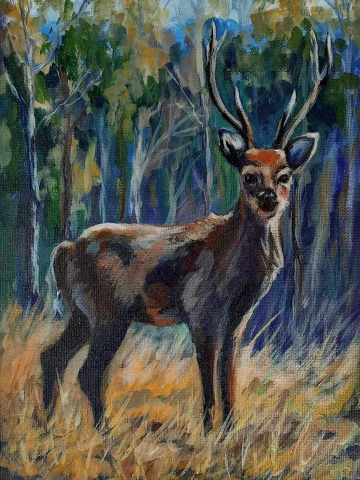 Deer painting Original acrylic painting Wild animal painting Forest landscape