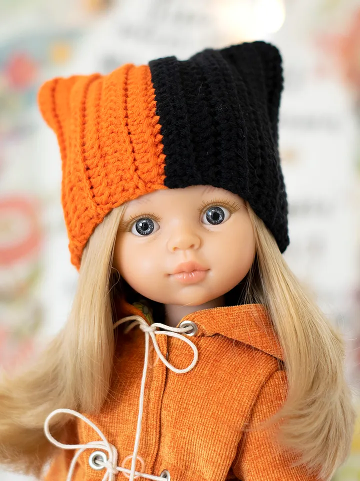 Orange and black hat for Paola Reina doll, Meadowdolls Dumpling, Little Darling, Siblies, doll accessories for Halloween