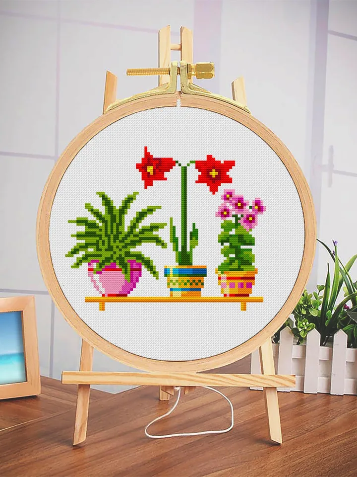 Potted house plants cross stitch pattern download PDF Floral cross stitch chart, Easy small cross stitch sampler, Plant lover gift #P9