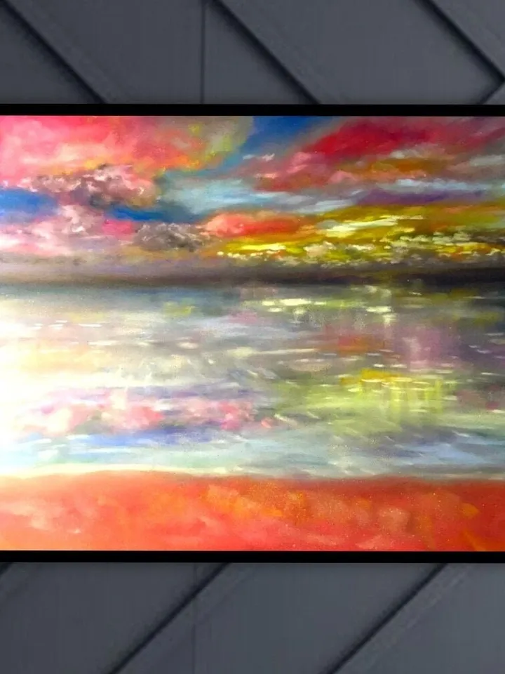 Pink sunset painting ,sea sunset painting ,original pastel painting,pastelmat,home decoration,landscape wall art.