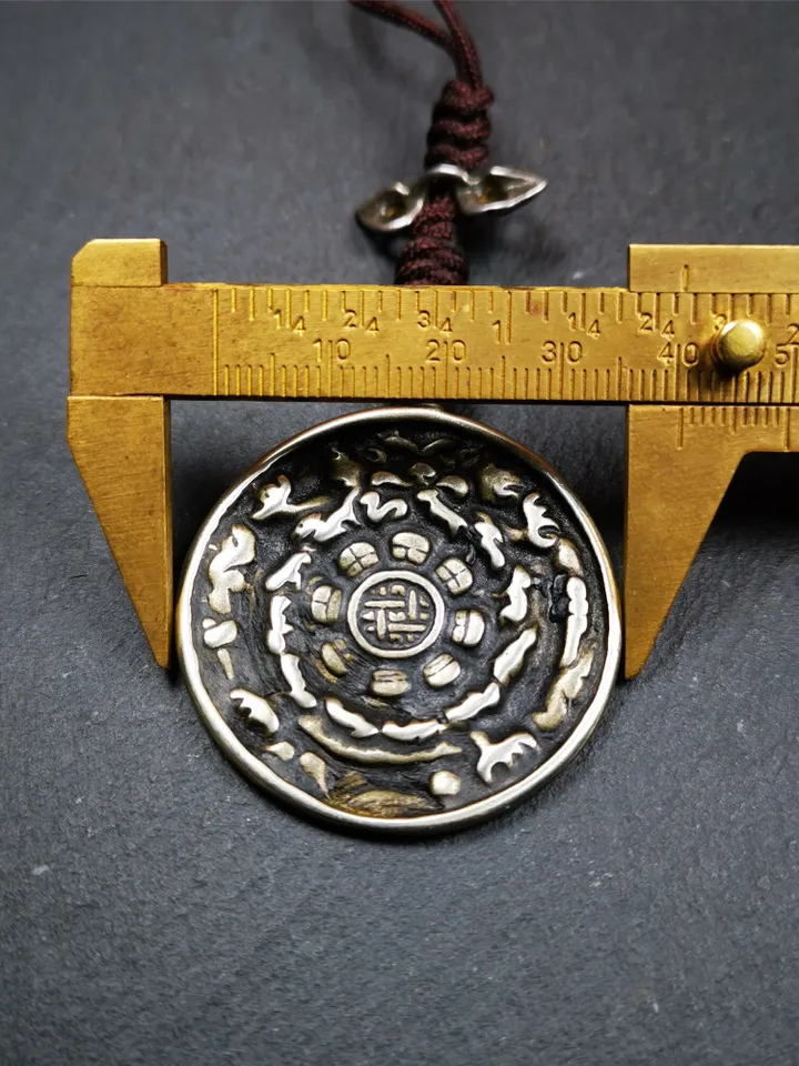 Gandhanra Antique SIPAHO(srid pa ho) Amulet, Tibetan Buddhist Astrology Badge,12 zodiac Melong Mirror, Jiugong Bagua Badge,20 Years Old