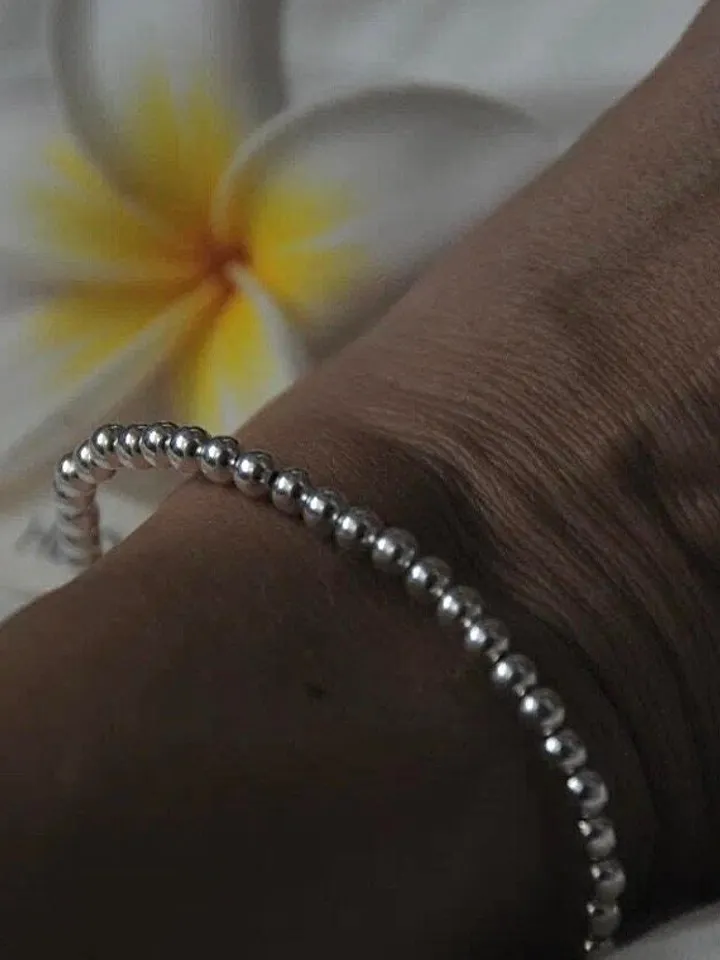 Sterling silver bead bracelet | handmade silver jewelery | tennis bracelet |minimalist jewelery | beaded ball bracelet for women
