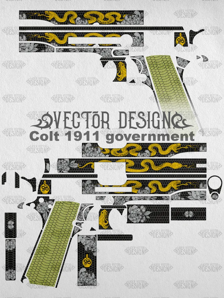 VECTOR DESIGN Colt 1911 government Snake and flowers $130.00 | Buy ...