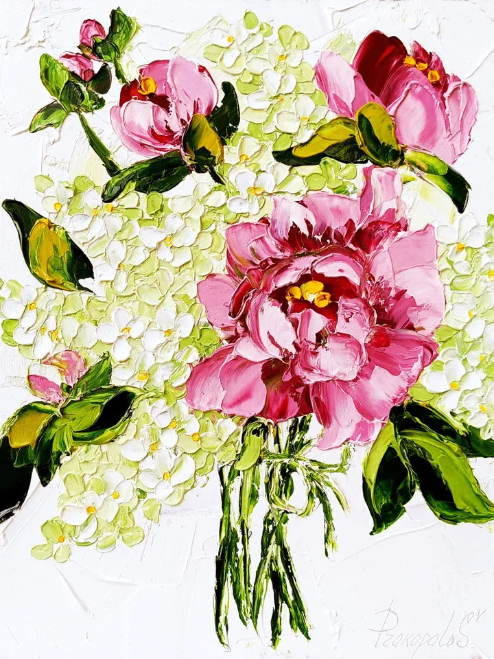 Lilac Painting Peony Original Art Impasto Oil Painting 10x8 painting Floral Painting by ArtProkopaloSv