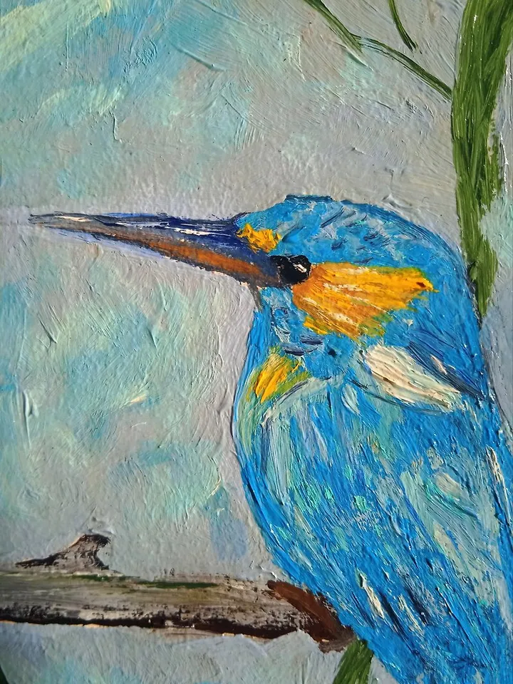 Painting with birds Original painting Blue Bird 15x15cm Bird Art for Bird Lovers