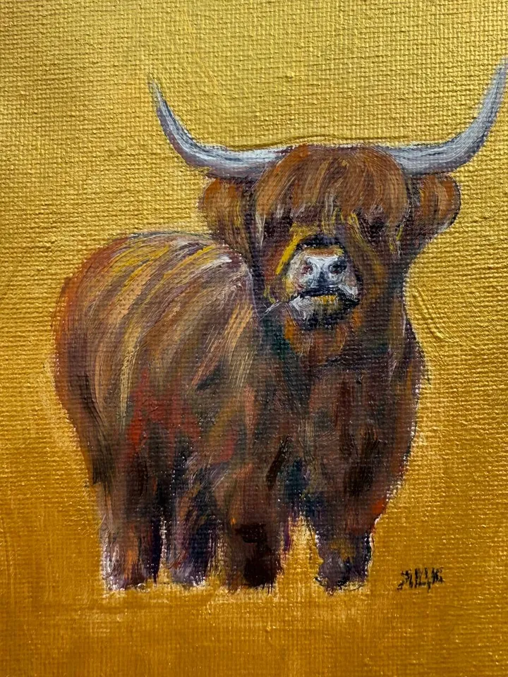 Cow Original Painting On Canvas Farm Art Animal Painting Small Oil Painting Pastoral Art Cottagecore Wall Art Caw Art Farm Decor