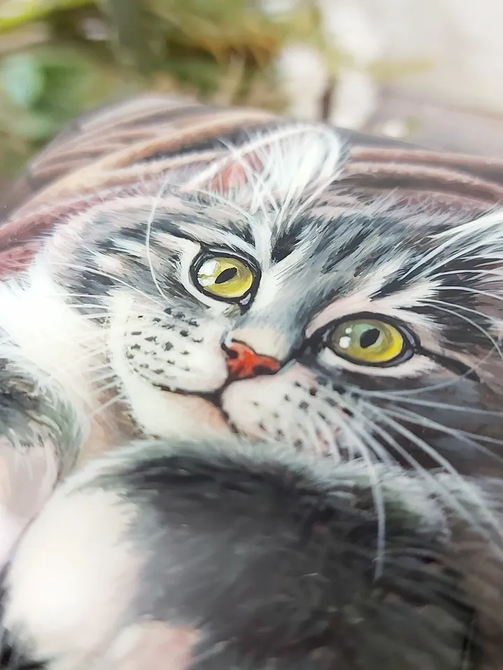 Nice Russian lacquer box "Gray Cat ", Hand painted miniature, jewelry box, Gift for cat lovers, Art gift Fedoskino