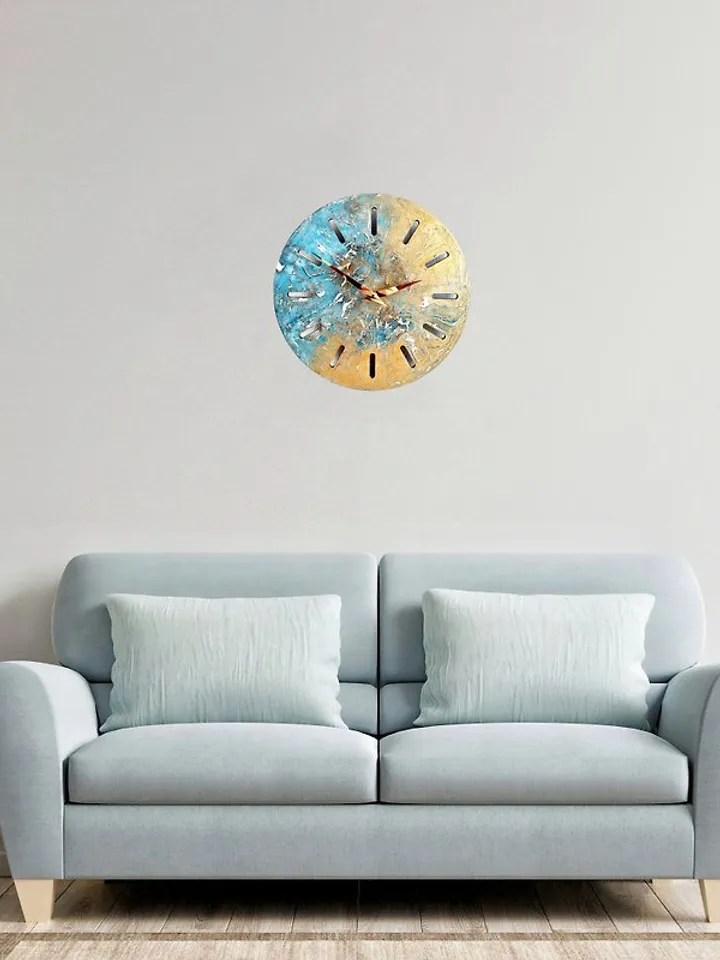 Textural blue wall clock Hand painted clock Unique abstract artistic wall clock