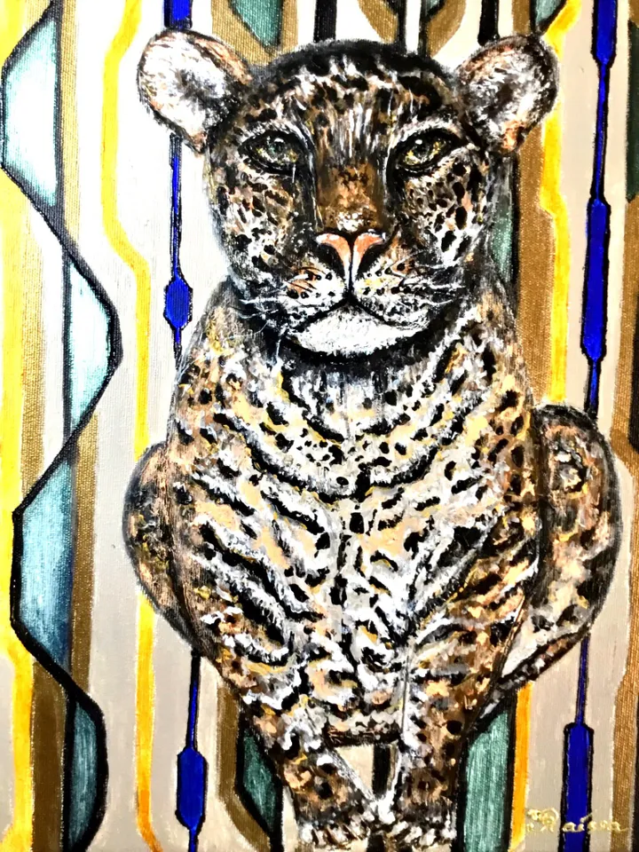 Leopard painting,Baby leopard on a fantasy background,original acrylic painting,3 d canvas painted by all sides.