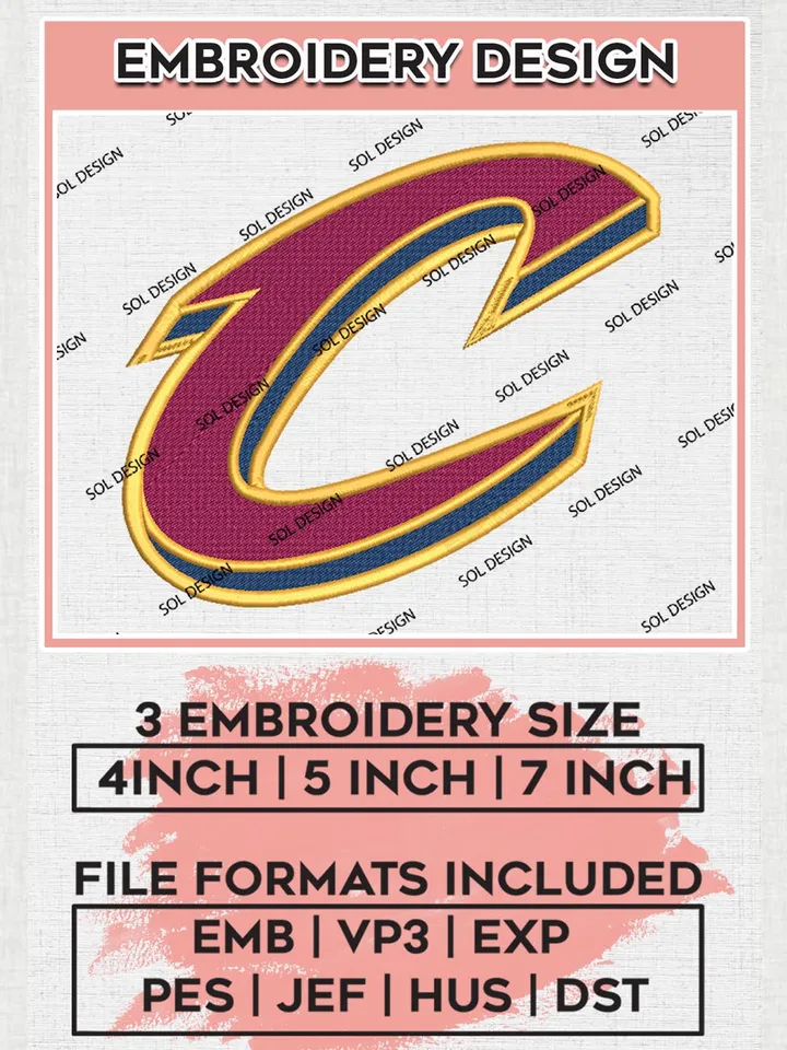 Cleveland Cavaliers Embroidery Design Files, NBA Embroidery Design Files, NBA Cleveland Cavaliers Machine Embroidery Design, Digital Download