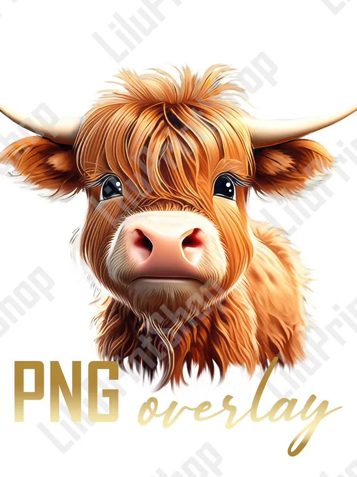 Cute Highland cow sublimation png Baby animal png Baby Highland Cow overlay Cute Highland cow clipart digital instant download