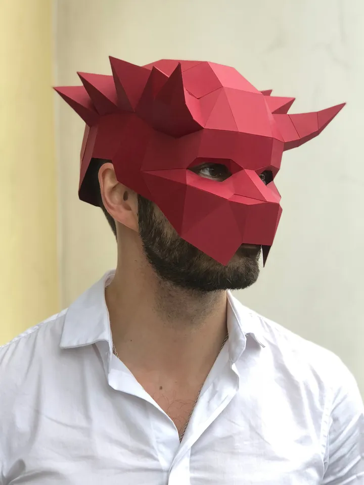Horns Mask Papercraft, Digital Template, PDF Download, Gurko, 3D Low Poly Animal Mask, DIY Origami, Pepakura, Paper Mask, DIY Costume