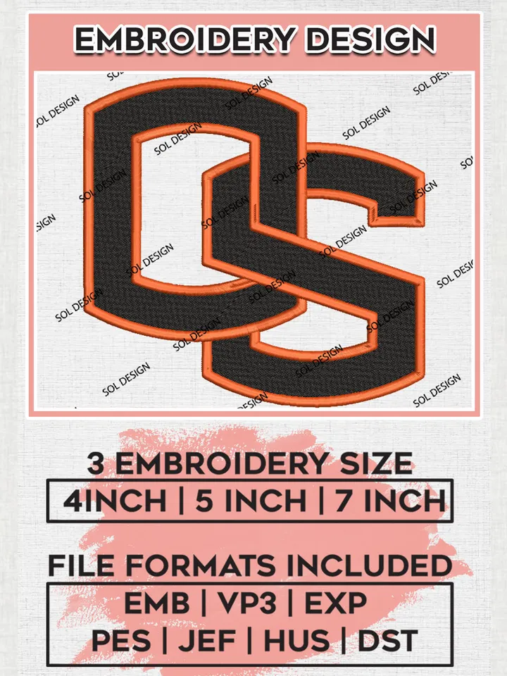 OS Beavers NCAA Team Logo Embroidery Design Files, NCAA Oregon State Beavers Machine Embroidery, NCAA Teams, Game Day, 3 sizes, NCAA Machine embroidery designs, Digital Download