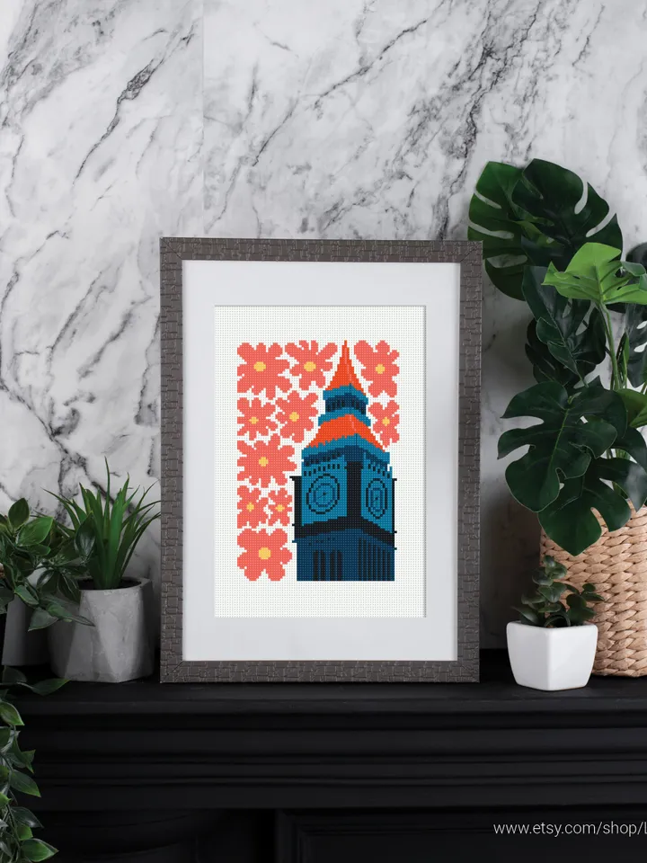 Bundle of 6 mini city Cross stitch patterns contemporary famous architecture Abstract Floral beginner counted modern embroidery instant PDF
