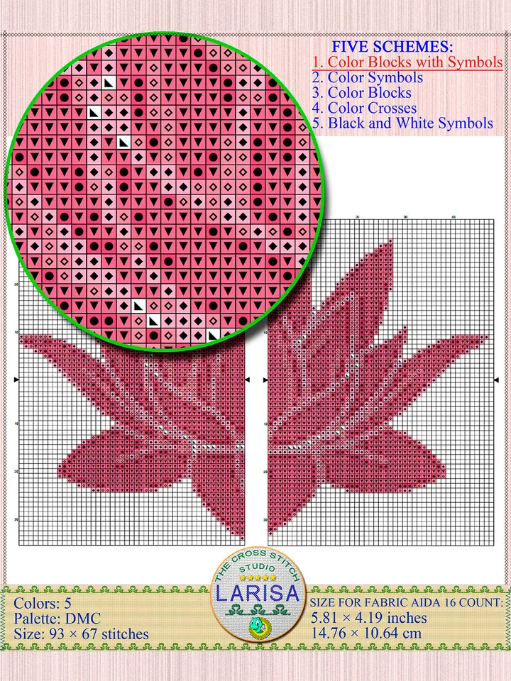 Pink Lotus Flower Cross Stitch Pattern | Pink Lotus Flower