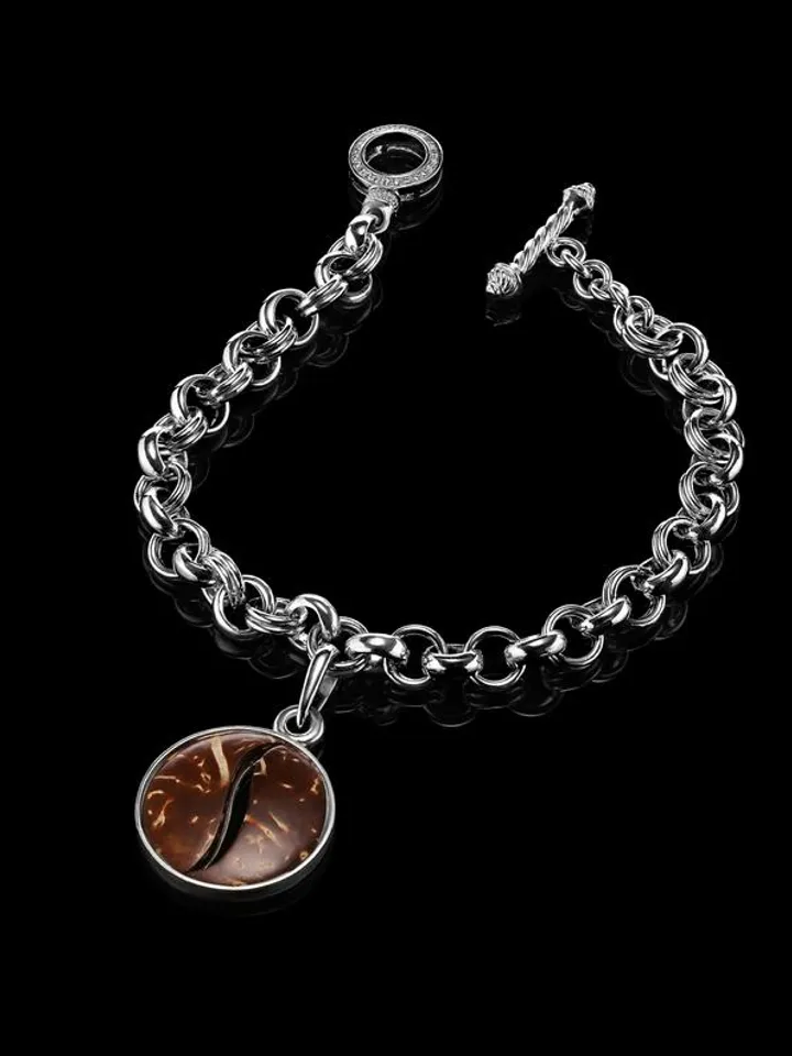 Bracelet made of 925 silver with a large pendant in the shape of coffee.