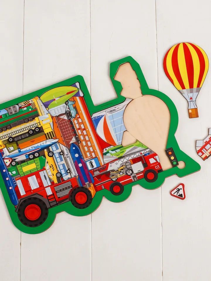 Puzzle board train - transport, Wooden Montessori Toddler Toys Age 3 4 5 year