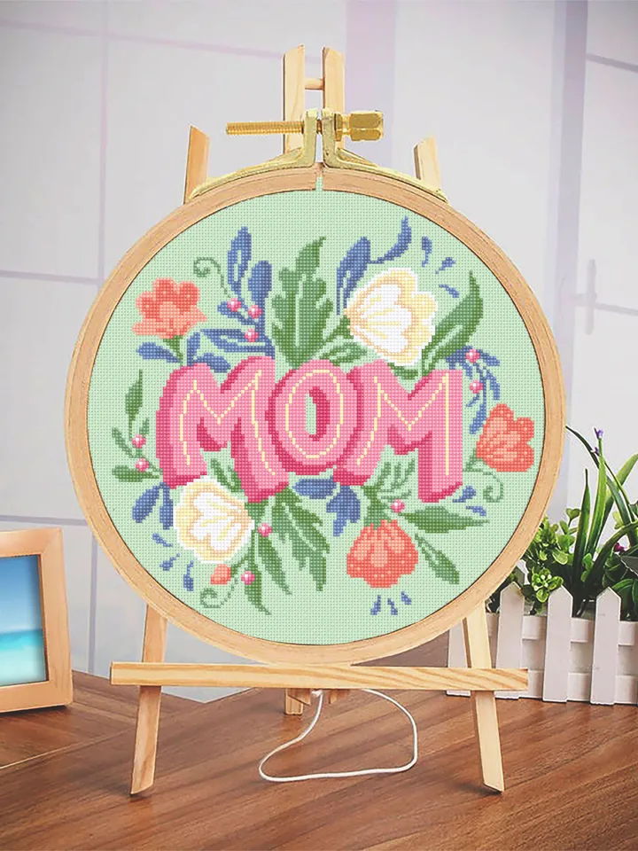 Bouquet flower cross stitch pattern download PDF Mom cross stitch chart, DIY gift for mother, Floral hoop art, Beginner cross stitch #Q46