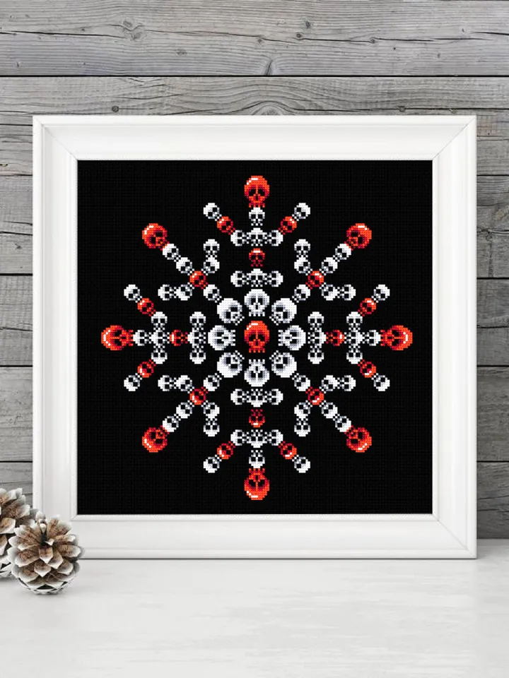 Skull snowflake cross stitch pattern download PDF Gothic Christmas cross stitch, Halloween embroidery, Cross stitch mandala Skull decor #N67
