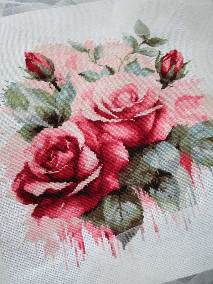 Cross stitch pattern Watercolor Roses, PDF cross stitch chart flowers