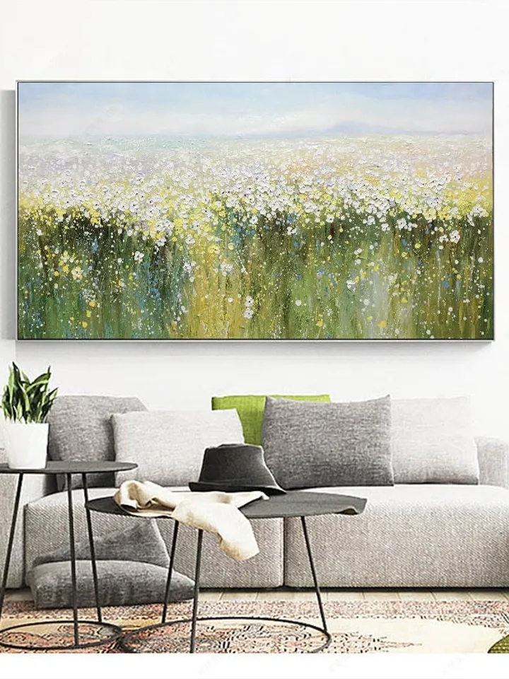 Original Oil painting,Wall Art,Abstract Wall Décor,Wild Flower oil painting,Yellow Green oil painting, Home decor,Bedroom decor,spring decor