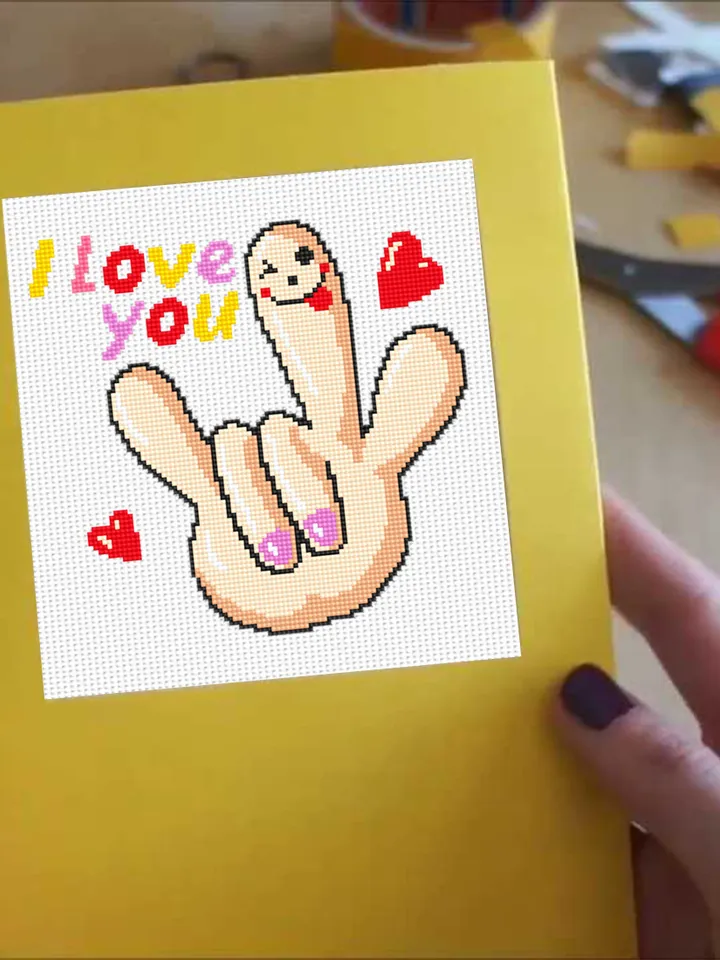 I love you cross stitch pattern download PDF, Valentines day cross stitch chart, Funny small embroidery beginner, Kawaii cross stitch #V9