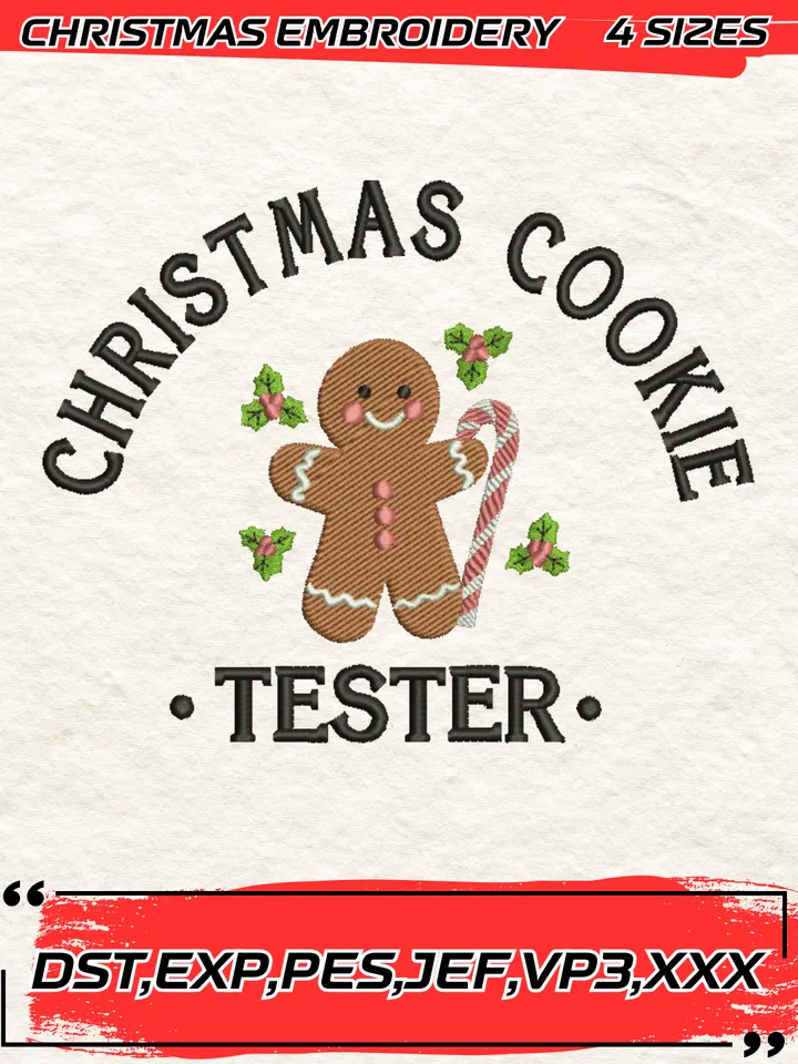 Christmas Cookie Tester Embroidery Design,Christmas Embroidery Design,4 Sizes, Digital Download