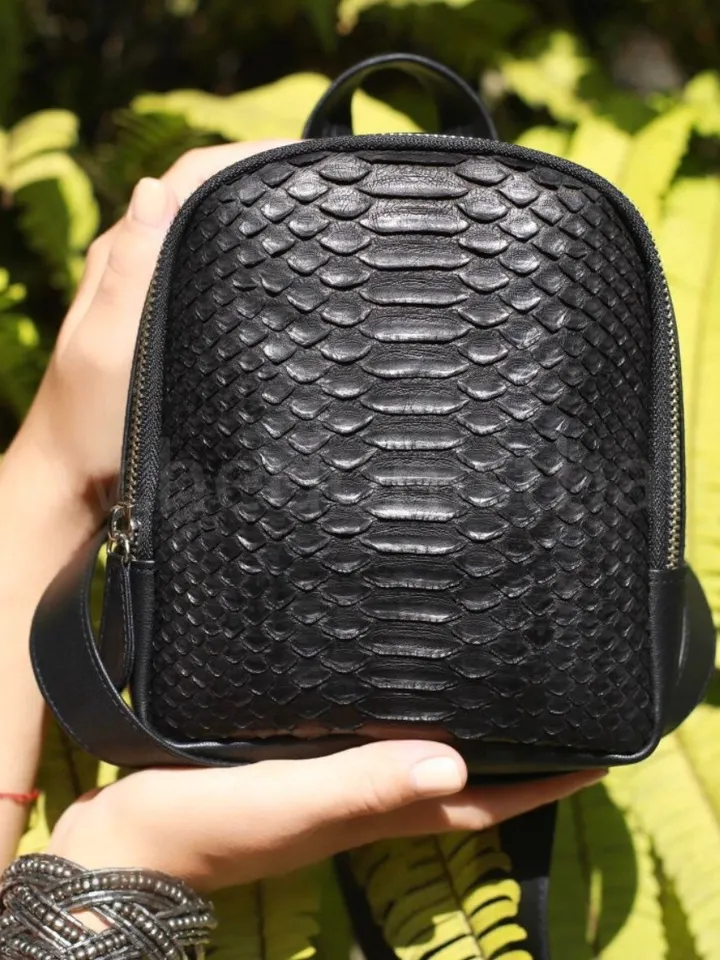 Small Mini Genuine Pythonskin Backpack | Black Little Backpack | Designer Backpack | Women Leather Backpack | Kids Leather Chick small bag
