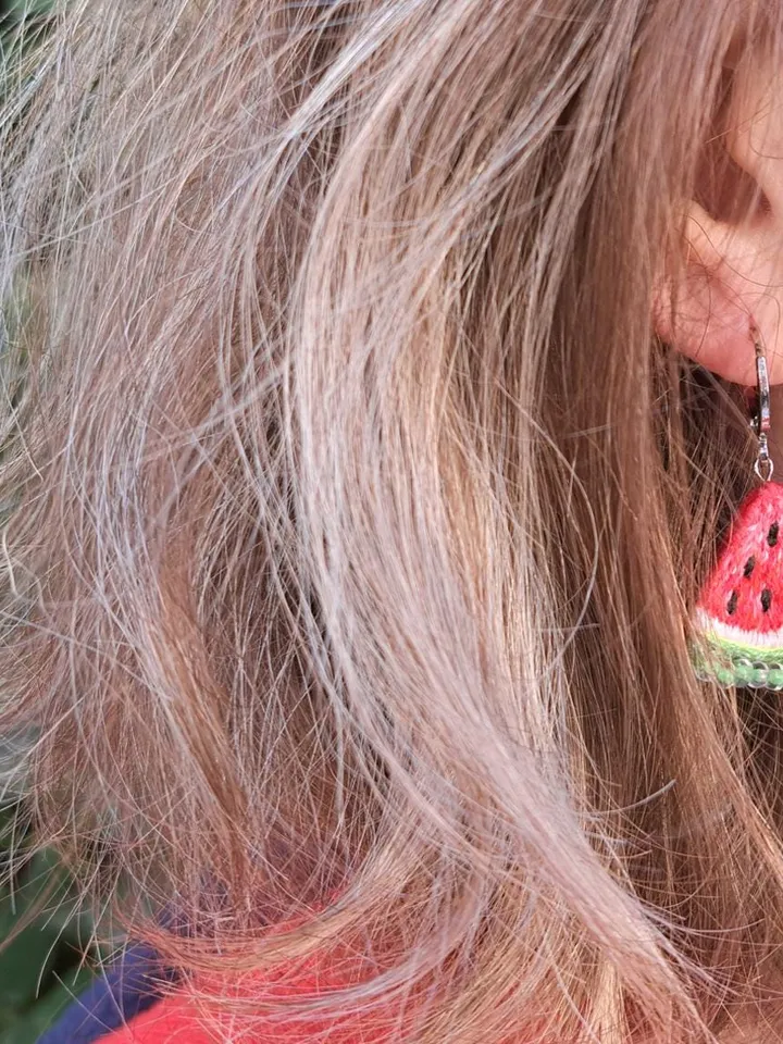 Watermelon Slice Earrings Embroidery Handcrafted Seed Bead Dangles Fun Summer Jewelry Artisan Earrings Quirky Jewelry Accessory Gift