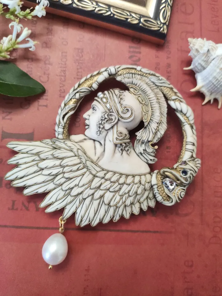 Art Nouveau Greek brooch, Greek pin, Large brooch, Antique pin of Alexander