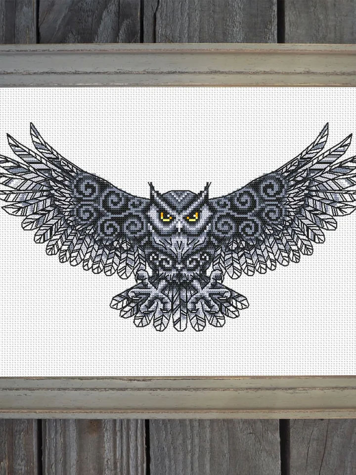Owl cross stitch pattern download PDF Fantasy bird cross stitch chart, Owl embroidery PDF, Blackwork patterns, Gothic home decor #D9