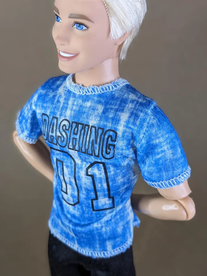 Blue printed T-shirt for 12-inch fashion male dolls