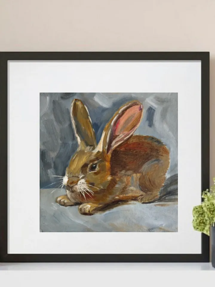 Original painting Animal Wildlife Rabbit Hare Portrait Easter Afford wall art