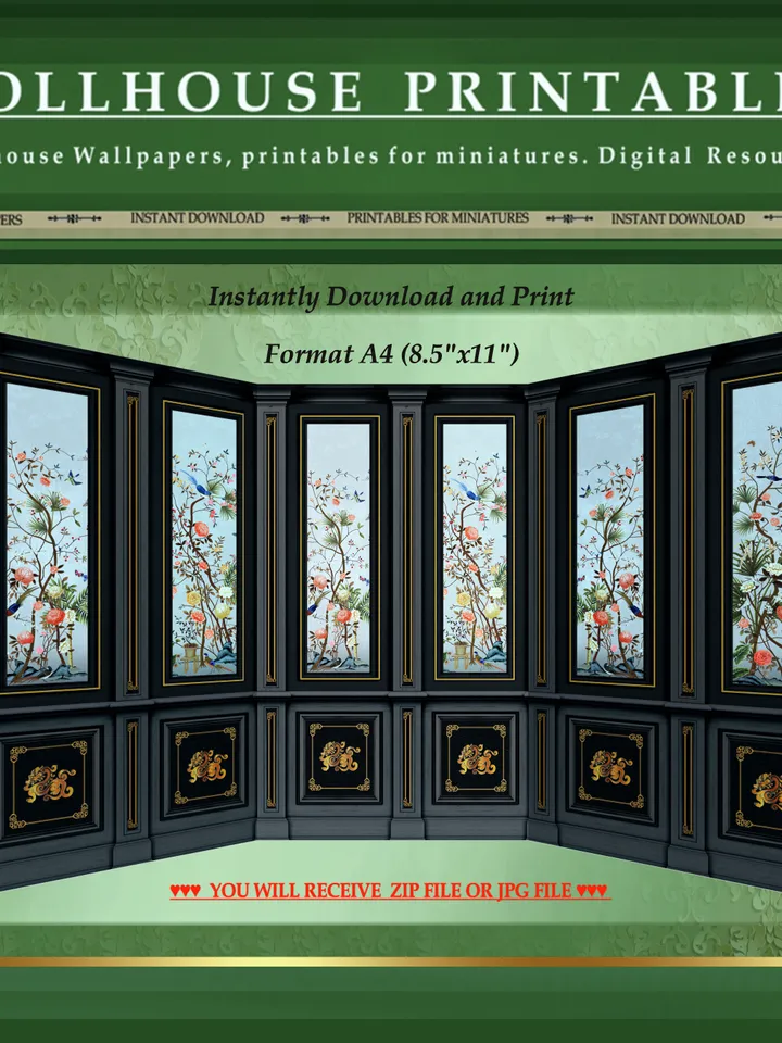 Wallpapers- Set 10 | Printables for Dollhouses and Unique Miniature Projects | Digital Downloads | in Scale 1/12th