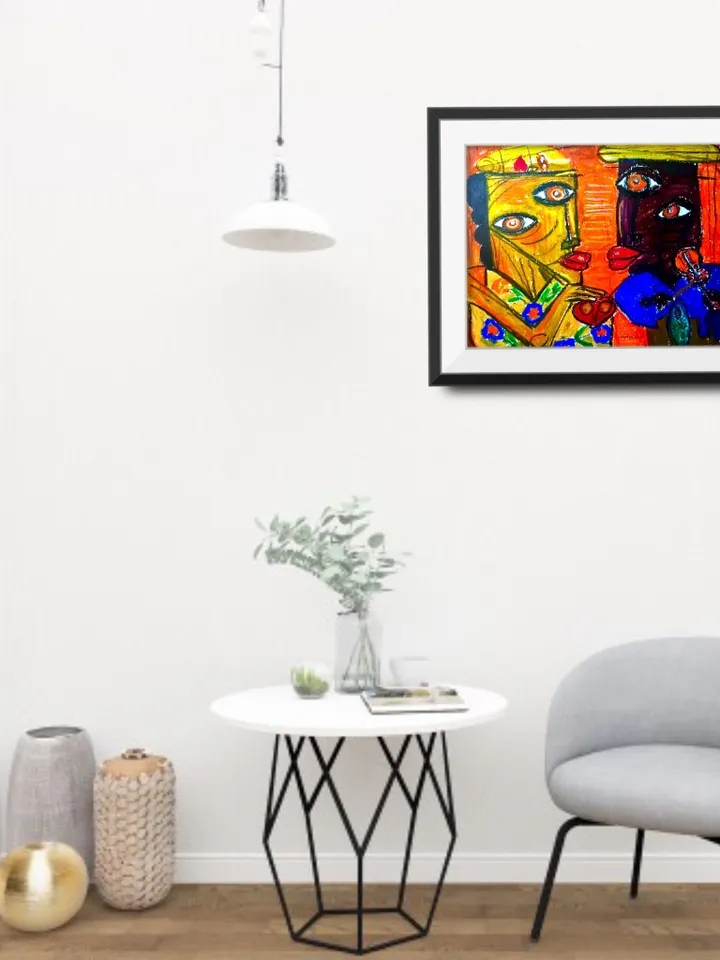 Lovers, abstract painting ,original oil pastel painting, gift for Valentine day.
