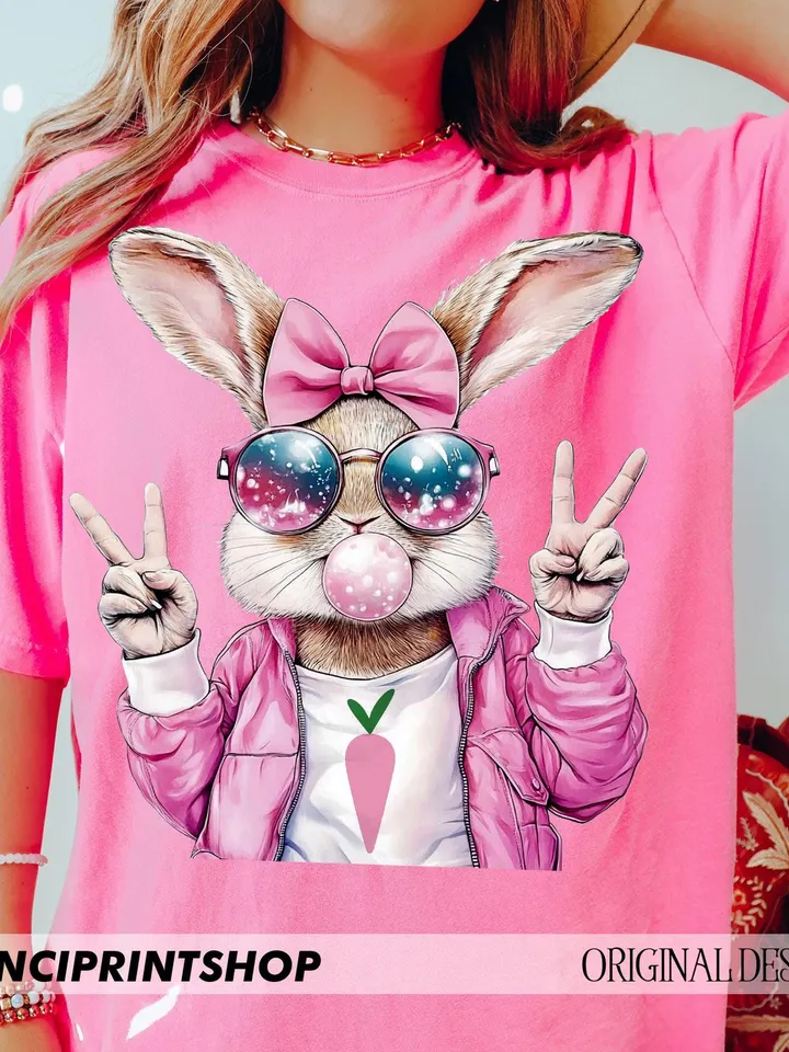 Retro Easter Bunny Blowing Bubble PNG, Easter Bunny png, Easter png, Funny Easter Bunnie Sunglasses, Retro Easter png, Bunny png, Spring png