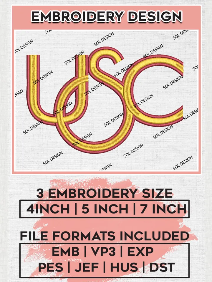 NCAA USC Trojans College Football Team Logo Embroidery Design Files, NCAA USC Trojans Machine Embroidery, NCAA Teams, 3 sizes, NCAA Machine embroidery designs, Digital Download