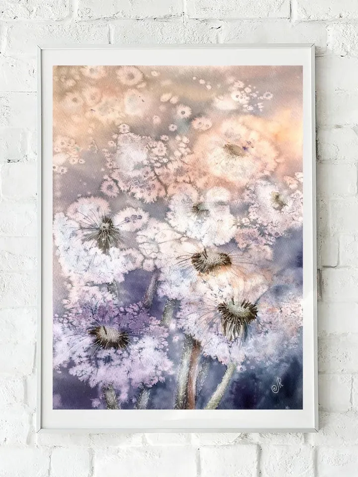 Flowers Original Painting Wildflowers Wall Art Dandelion Painting