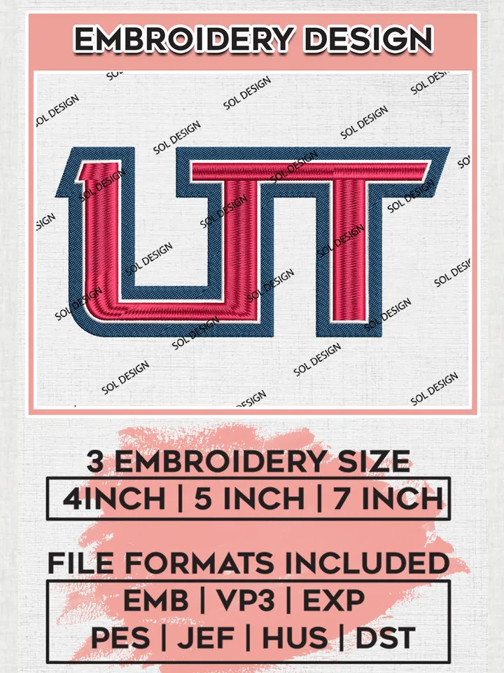 NCAA UT Trailblazers Football Team Logo Embroidery Design Files, NCAA Utah Tech Trailblazers Machine Embroidery, NCAA Teams, Game Day, 3 sizes, NCAA Machine embroidery designs, Digital Download
