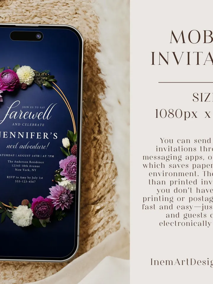 Editable Farewell Invitation | Printable Moody Floral Going Away Party Template, Moving Away Canva Digital Template Download