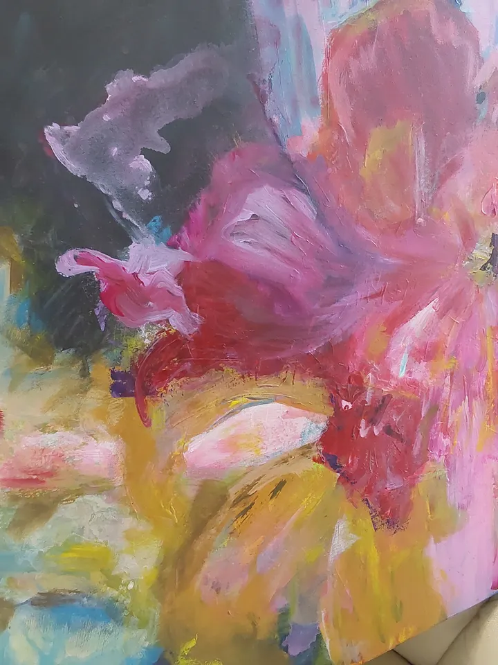 "Flowers Impress" still life acrylic, oil, canvas on stretcher 100x75cm (40x30inch)