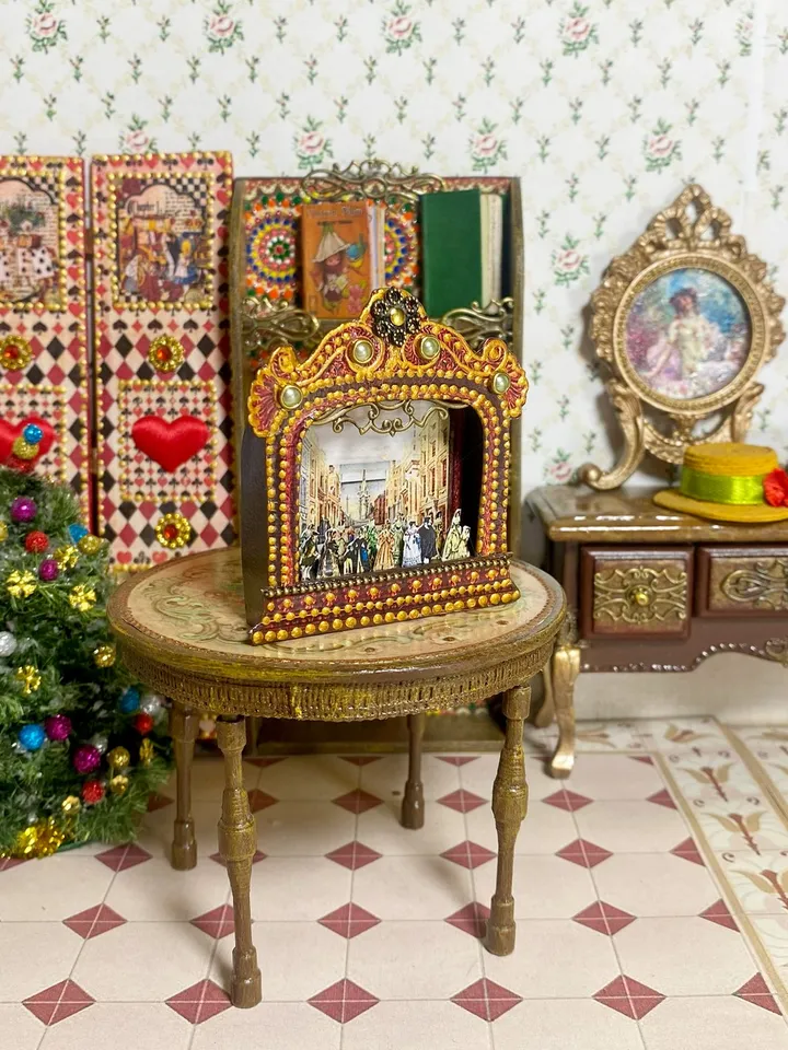 Puppet theater. 1:12. Theater for a dollhouse. Handmade. Vintage theater.