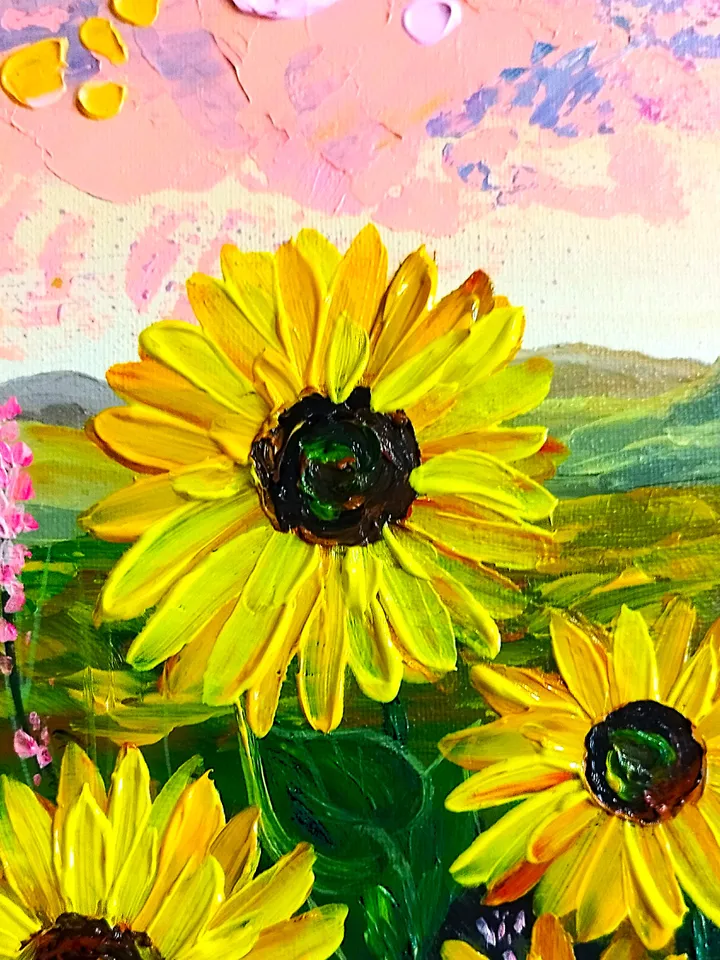 Sunflowers Painting Acrylic Textured Artwork Nature Art