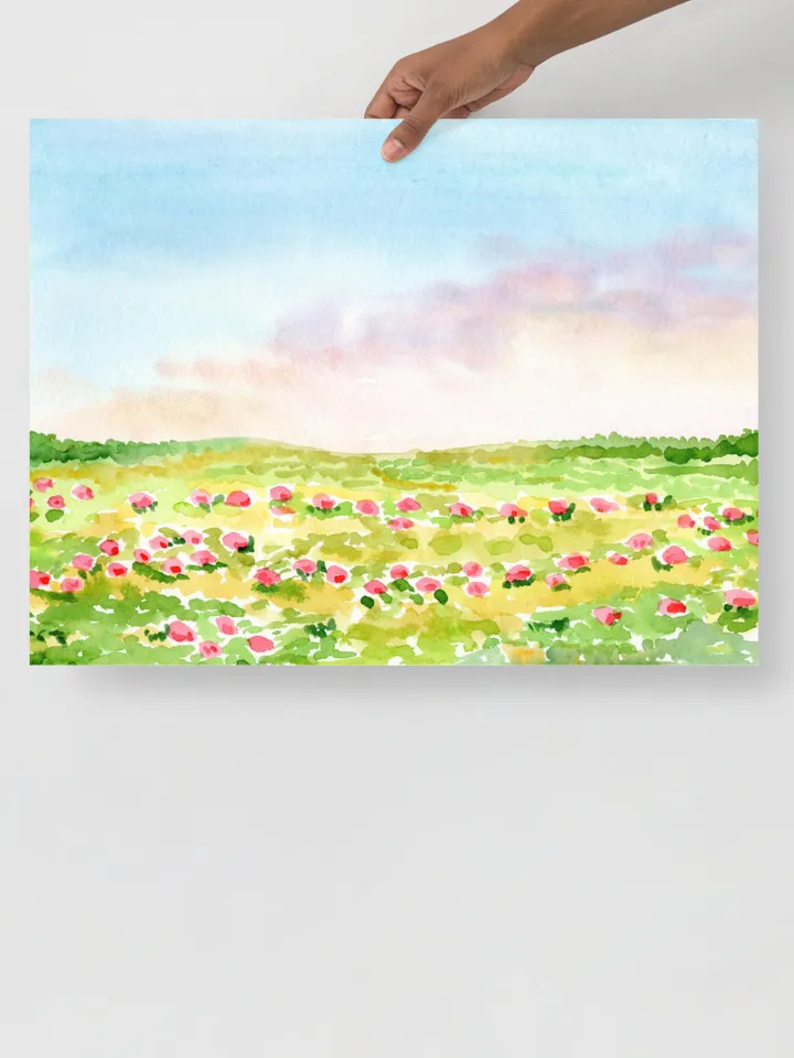 Wildflower Field Landscape, Impressionist Watercolor Painting, Summer Flowers Field, Vintage Decor Print, Meadow Painting, Colorful Flowers