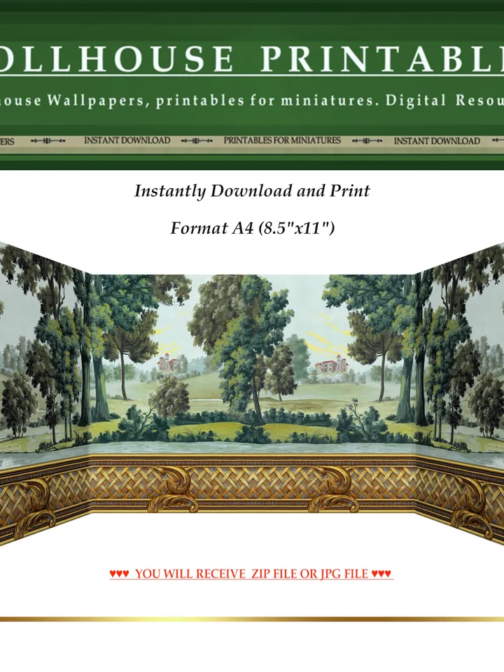 Wallpapers- Set 4-v1 | Printables for Dollhouses and Unique Miniature Projects | Digital Downloads | in Scale 1/12th
