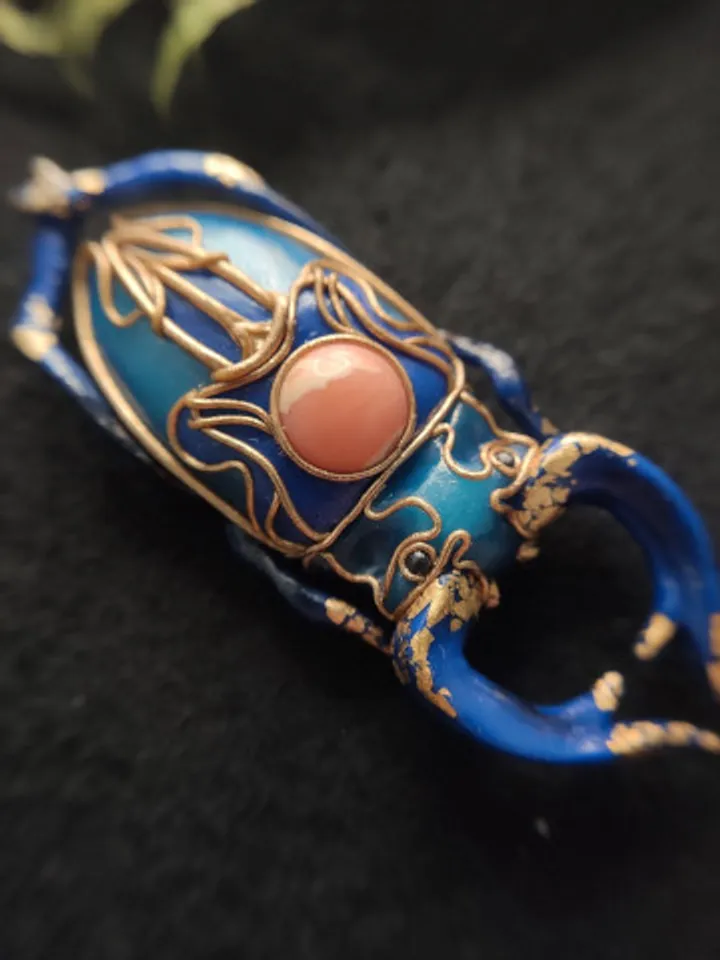 Blue Beetle Brooch, Insect Brooch, Large Beetle, Stag Beetle, Art Nouveau Beetl