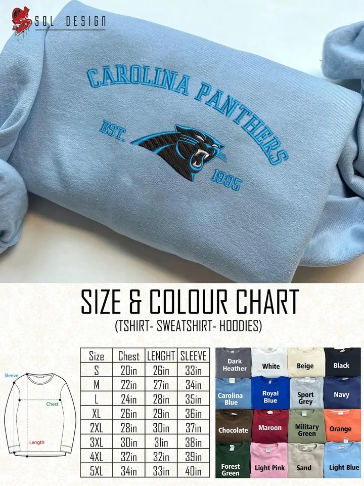 NFL Carolina Panthers Est 1995 Embroidered Sweatshirt, NFL Carolina Panthers Team Embroidered Shirt, Unisex Game Day Crewneck, Football Fan Gift Tee